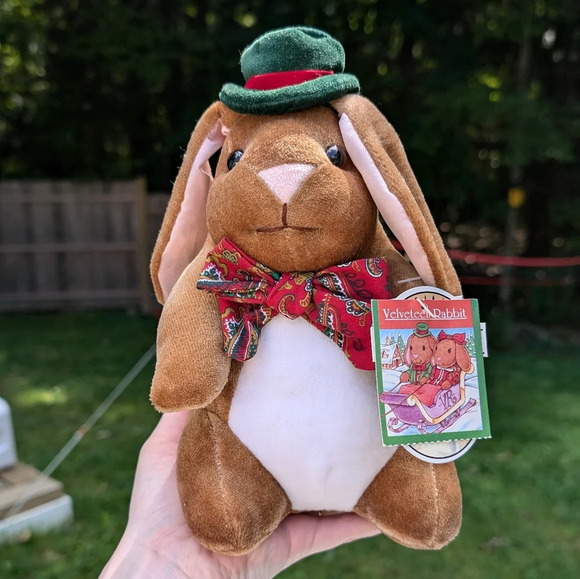 Vintage Velveteen Rabbit Plush 1985 Toys R Us with Hat Bow tags - Picture 1 of 10